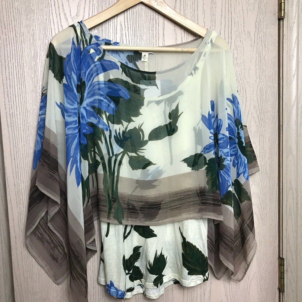 Anthropologie Tiny Floral Poncho Layered Top Small